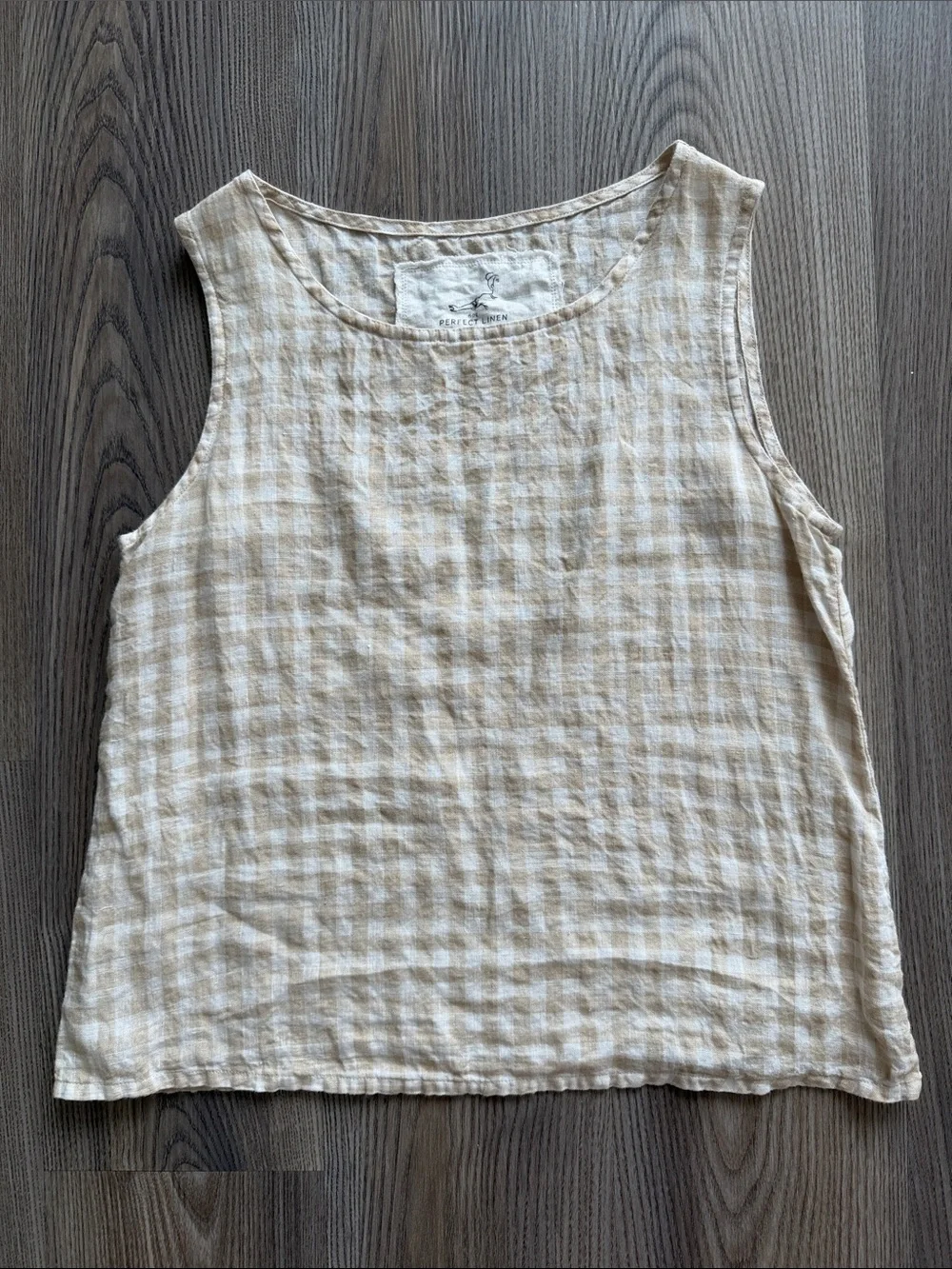 NotPERFECTLINEN 100% Linen Tank Top in Gingham Print - Small - Picture 1 of 4